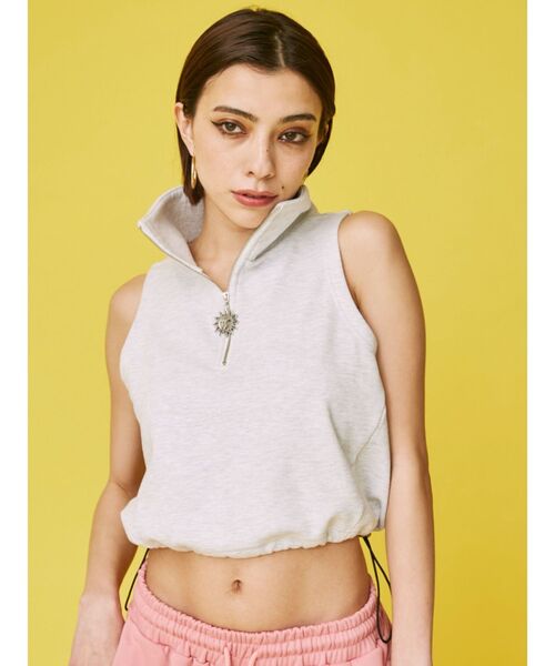 EVRIS（エヴリス）の「SUNNYハーフジップノースリトップス（Tシャツ/カットソー・レディース・イエロー/ホワイト/ブラック/グレー・FREE）」の3枚目の写真