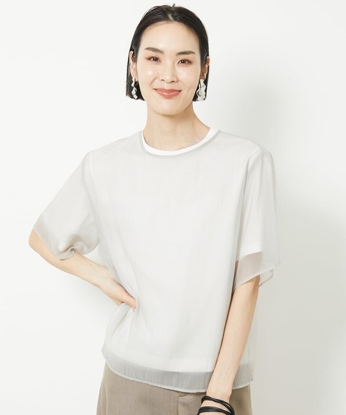 ミッシェルクラン] 接触冷感/UVカット クルーネック Tブラウス