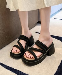 ミュールサンダル 厚底 太ヒール 美脚夏