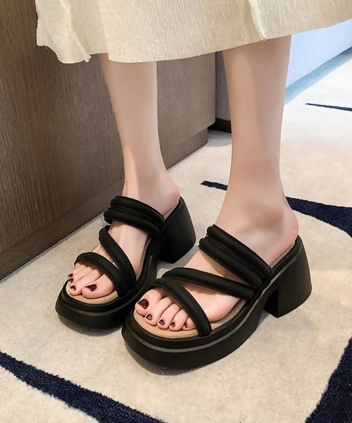 Miniministore(ミニミニストア)の「ミュールサンダル 厚底 太ヒール 美脚夏(サンダル・レディース・アイボリー/ブラック/ダークベージュ・24.5cm/23.0cm/22.5cm/25.0cm/24.0cm/23.5cm)」の2枚目の写真