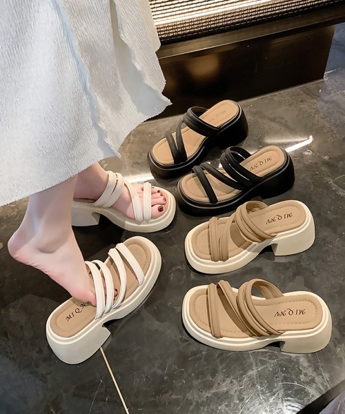 Miniministore(ミニミニストア)の「ミュールサンダル 厚底 太ヒール 美脚夏(サンダル・レディース・アイボリー/ブラック/ダークベージュ・24.5cm/23.0cm/22.5cm/25.0cm/24.0cm/23.5cm)」の17枚目の写真