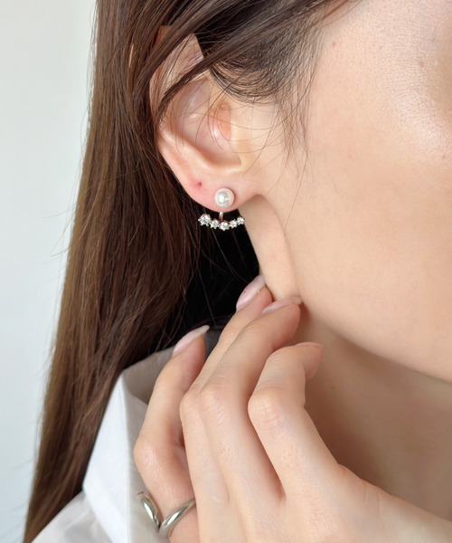 セール】ラウンドビジューバックキャッチピアス-round bijou
