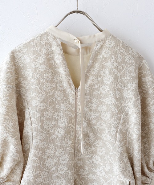 J by blue（ジェイバイブルー）の「レースジャガードドルマンワンピース結婚式 成人式 二次会 同窓会 セレモニー パーティードレス オケージョンドレス お呼ばれ 20代 30代（ドレス・レディース・ミント/ベージュ/チャコールグレー・MEDIUM）」の7枚目の写真