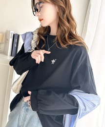 大人カジュアルスタイルに。綿100%着心地抜群の胸刺繍クルーネック長袖Tシャツ