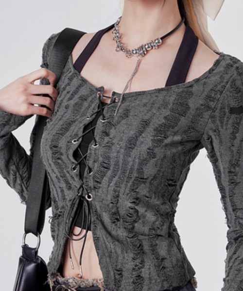 GEMEDA（ジェメダ）の「レイヤード風トップス（Tシャツ/カットソー・レディース・グレー・M）」の12枚目の写真