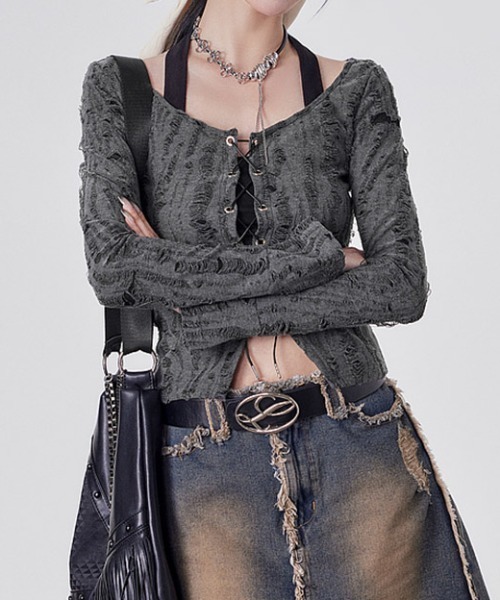 GEMEDA（ジェメダ）の「レイヤード風トップス（Tシャツ/カットソー・レディース・グレー・M）」の5枚目の写真