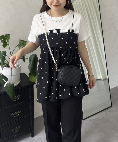 prose verse(プロズヴェール)の「リネンライクナローストラップドットペプラムビスチェ(キャミソール・レディース・ベージュ/ブラック・LARGE/MEDIUM)」の3枚目の写真