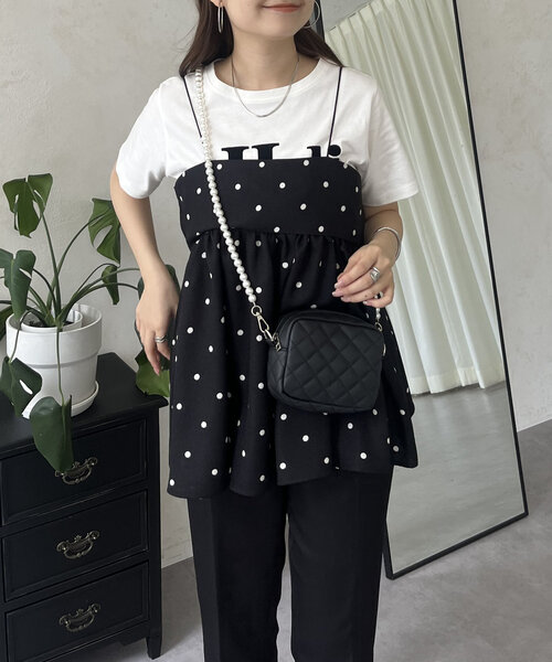 prose verse(プロズヴェール)の「リネンライクナローストラップドットペプラムビスチェ(キャミソール・レディース・ベージュ/ブラック・LARGE/MEDIUM)」の5枚目の写真