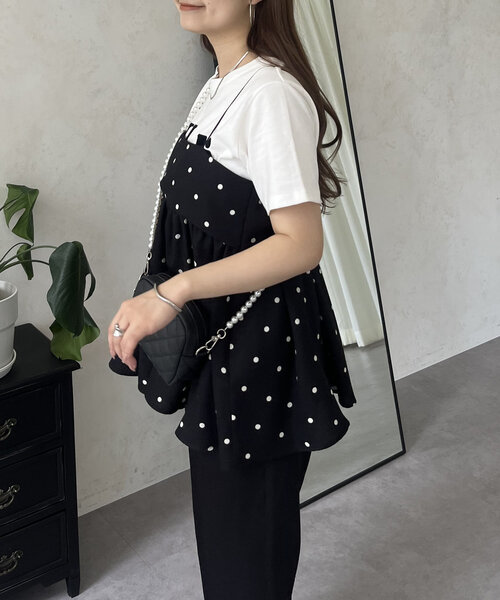 prose verse(プロズヴェール)の「リネンライクナローストラップドットペプラムビスチェ(キャミソール・レディース・ベージュ/ブラック・LARGE/MEDIUM)」の6枚目の写真