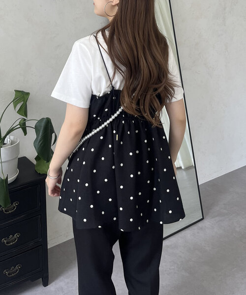 prose verse(プロズヴェール)の「リネンライクナローストラップドットペプラムビスチェ(キャミソール・レディース・ベージュ/ブラック・LARGE/MEDIUM)」の7枚目の写真