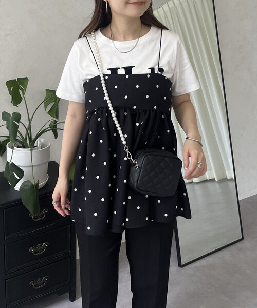 prose verse(プロズヴェール)の「リネンライクナローストラップドットペプラムビスチェ(キャミソール・レディース・ベージュ/ブラック・LARGE/MEDIUM)」の9枚目の写真