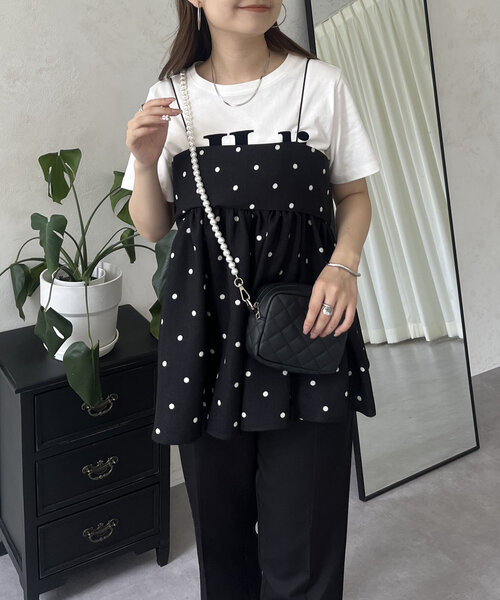 prose verse(プロズヴェール)の「リネンライクナローストラップドットペプラムビスチェ(キャミソール・レディース・ベージュ/ブラック・LARGE/MEDIUM)」の10枚目の写真