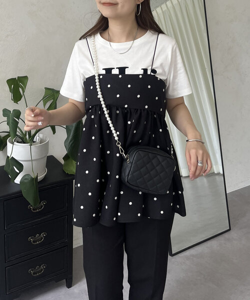 prose verse(プロズヴェール)の「リネンライクナローストラップドットペプラムビスチェ(キャミソール・レディース・ベージュ/ブラック・LARGE/MEDIUM)」の11枚目の写真