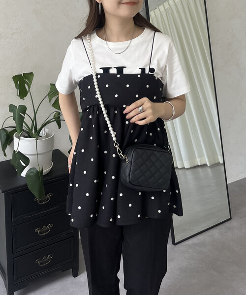 prose verse(プロズヴェール)の「リネンライクナローストラップドットペプラムビスチェ(キャミソール・レディース・ベージュ/ブラック・LARGE/MEDIUM)」の12枚目の写真