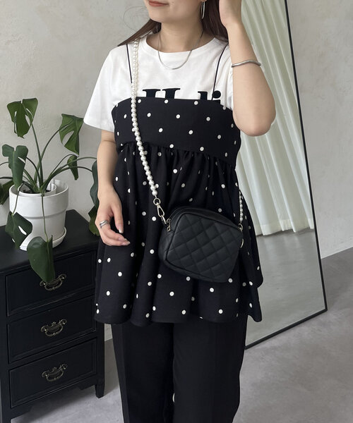 prose verse(プロズヴェール)の「リネンライクナローストラップドットペプラムビスチェ(キャミソール・レディース・ベージュ/ブラック・LARGE/MEDIUM)」の13枚目の写真