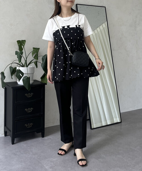 prose verse(プロズヴェール)の「リネンライクナローストラップドットペプラムビスチェ(キャミソール・レディース・ベージュ/ブラック・LARGE/MEDIUM)」の14枚目の写真