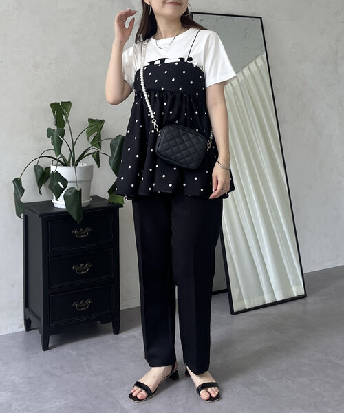 prose verse(プロズヴェール)の「リネンライクナローストラップドットペプラムビスチェ(キャミソール・レディース・ベージュ/ブラック・LARGE/MEDIUM)」の15枚目の写真