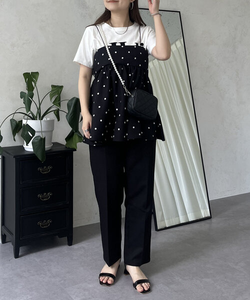 prose verse(プロズヴェール)の「リネンライクナローストラップドットペプラムビスチェ(キャミソール・レディース・ベージュ/ブラック・LARGE/MEDIUM)」の17枚目の写真