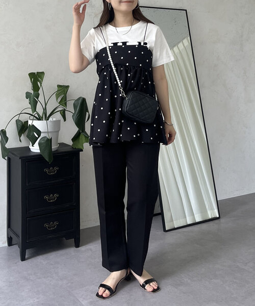 prose verse(プロズヴェール)の「リネンライクナローストラップドットペプラムビスチェ(キャミソール・レディース・ベージュ/ブラック・LARGE/MEDIUM)」の18枚目の写真