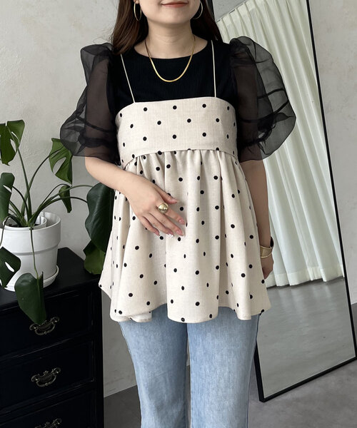 prose verse(プロズヴェール)の「リネンライクナローストラップドットペプラムビスチェ(キャミソール・レディース・ベージュ/ブラック・LARGE/MEDIUM)」の20枚目の写真