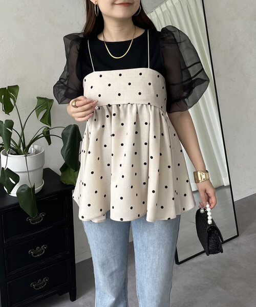prose verse(プロズヴェール)の「リネンライクナローストラップドットペプラムビスチェ(キャミソール・レディース・ベージュ/ブラック・LARGE/MEDIUM)」の21枚目の写真