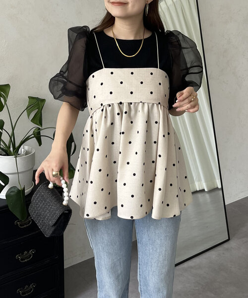 prose verse(プロズヴェール)の「リネンライクナローストラップドットペプラムビスチェ(キャミソール・レディース・ベージュ/ブラック・LARGE/MEDIUM)」の22枚目の写真