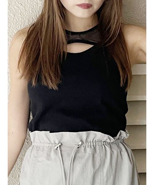 MURUA（ムルーア）の「ポイントメッシュタンクトップ（Tシャツ/カットソー・レディース・ホワイト/ブラック・FREE）」の2枚目の写真