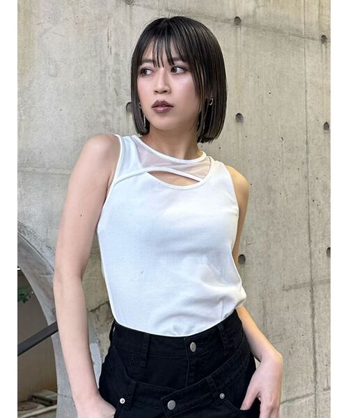 MURUA（ムルーア）の「ポイントメッシュタンクトップ（Tシャツ/カットソー・レディース・ホワイト/ブラック・FREE）」の22枚目の写真