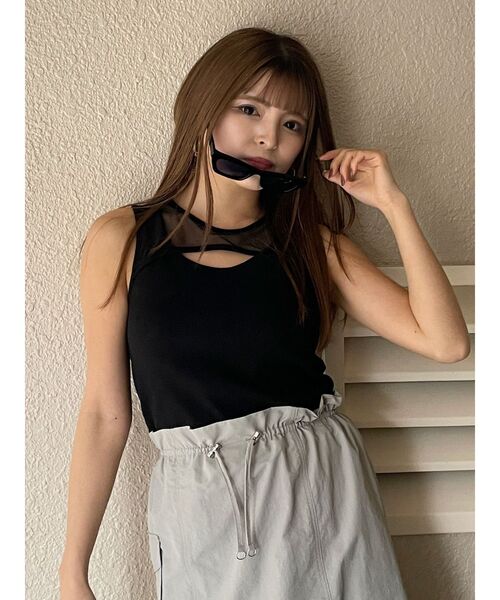 MURUA（ムルーア）の「ポイントメッシュタンクトップ（Tシャツ/カットソー・レディース・ホワイト/ブラック・FREE）」の17枚目の写真