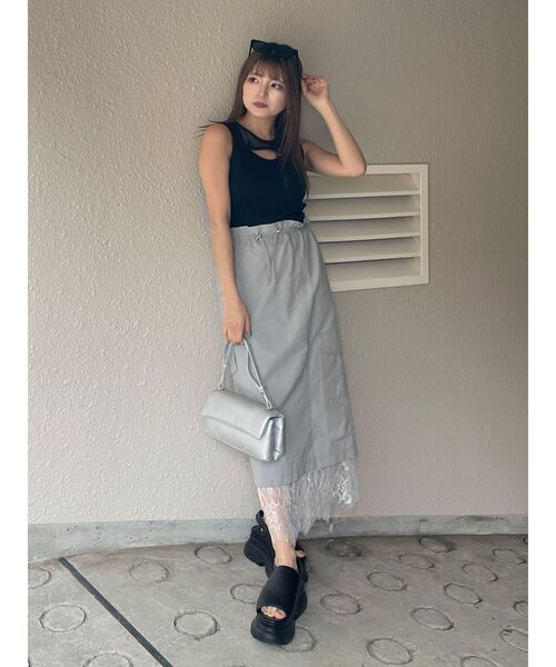 MURUA（ムルーア）の「ポイントメッシュタンクトップ（Tシャツ/カットソー・レディース・ホワイト/ブラック・FREE）」の14枚目の写真