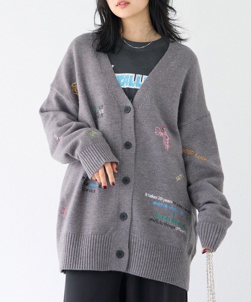 LAVEANGE(ラビアンジェ)の「刺繍ニットカーディガン(カーディガン/ボレロ・レディース・ブラック/グレー・F)」の3枚目の写真