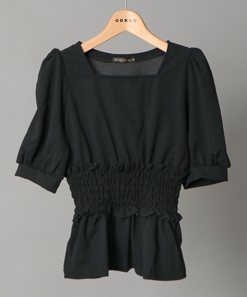 GORGE(ゴージ)の「《美シルエット×スクエアネック》レディース ウエストシャーリングブラウス ボリューム袖 春夏秋(シャツ/ブラウス・レディース・ホワイト/ブラック・F)」の2枚目の写真