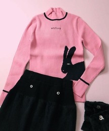 <LADIES>うさぎ柄リブニットプルオーバー【2024年秋冬】