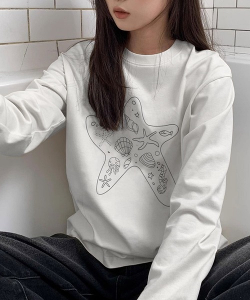 GEMEDA(ジェメダ)の「貝殻プリントT(Tシャツ/カットソー・レディース・ホワイト/ブラック・M)」の8枚目の写真