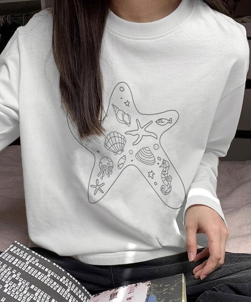 GEMEDA(ジェメダ)の「貝殻プリントT(Tシャツ/カットソー・レディース・ホワイト/ブラック・M)」の7枚目の写真