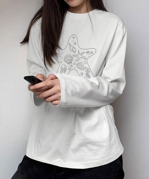 GEMEDA(ジェメダ)の「貝殻プリントT(Tシャツ/カットソー・レディース・ホワイト/ブラック・M)」の5枚目の写真