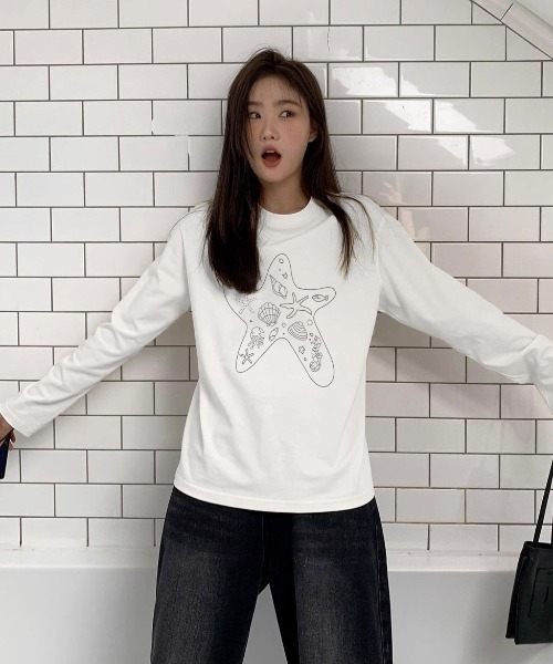 GEMEDA(ジェメダ)の「貝殻プリントT(Tシャツ/カットソー・レディース・ホワイト/ブラック・M)」の4枚目の写真