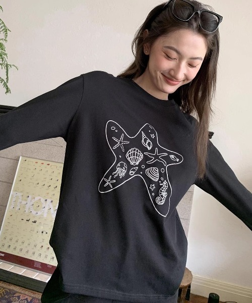 GEMEDA(ジェメダ)の「貝殻プリントT(Tシャツ/カットソー・レディース・ホワイト/ブラック・M)」の21枚目の写真