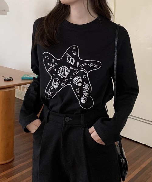 GEMEDA(ジェメダ)の「貝殻プリントT(Tシャツ/カットソー・レディース・ホワイト/ブラック・M)」の19枚目の写真