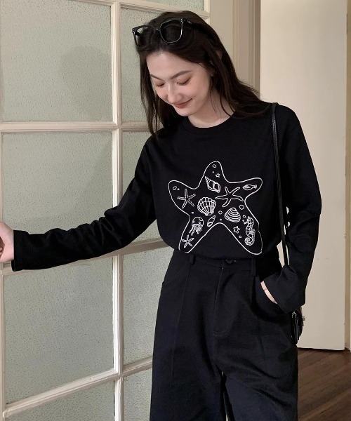 GEMEDA(ジェメダ)の「貝殻プリントT(Tシャツ/カットソー・レディース・ホワイト/ブラック・M)」の13枚目の写真