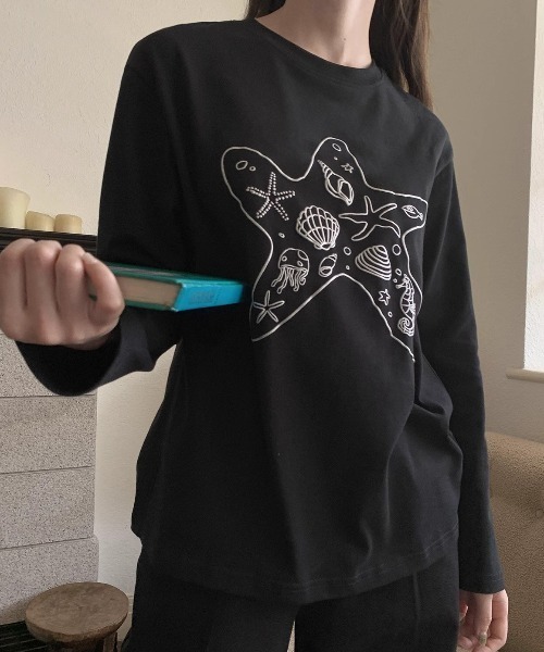 GEMEDA(ジェメダ)の「貝殻プリントT(Tシャツ/カットソー・レディース・ホワイト/ブラック・M)」の10枚目の写真