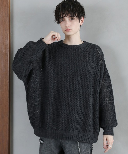 セール】透かし編みメランジモヘアタッチクルーニット（ニット