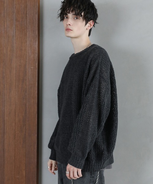MM6 透かし編み 長袖ニットセーター セール】【累計販売枚数4万枚突破！】ゆるメッシュ透かし編みクルー