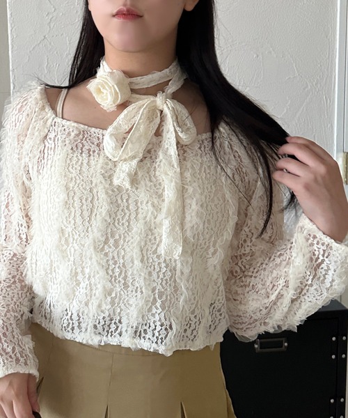 apres jour mignon（アプレジュールミニョン）の「【apresjour mignon SOIE】バラチョーカートップス【ZOZOTOWN限定アイテム】（シャツ/ブラウス・レディース・ブラック/アイボリー・X-LARGE/フリー）」の8枚目の写真