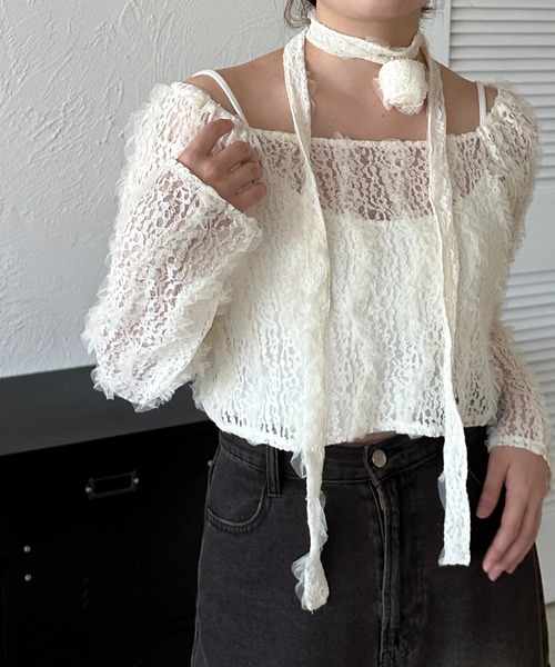 apres jour mignon（アプレジュールミニョン）の「【apresjour mignon SOIE】バラチョーカートップス【ZOZOTOWN限定アイテム】（シャツ/ブラウス・レディース・ブラック/アイボリー・X-LARGE/フリー）」の17枚目の写真