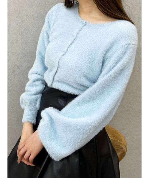 MERCURYDUO（マーキュリーデュオ）の「ロングスリーブミニシャギーニットカーディガン（カーディガン/ボレロ・レディース・レッド/ライトグレー/ピンク/イエロー/グレー/ライトブルー/アイボリー・FREE）」の8枚目の写真