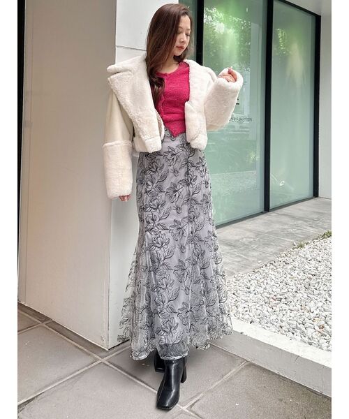 MERCURYDUO（マーキュリーデュオ）の「ロングスリーブミニシャギーニットカーディガン（カーディガン/ボレロ・レディース・レッド/ライトグレー/ピンク/イエロー/グレー/ライトブルー/アイボリー・FREE）」の22枚目の写真