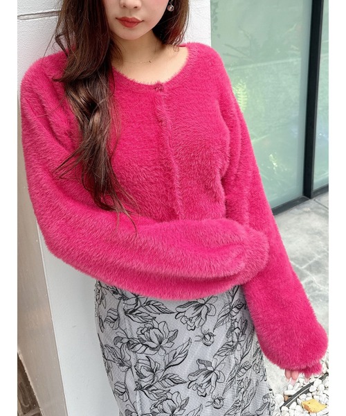 MERCURYDUO（マーキュリーデュオ）の「ロングスリーブミニシャギーニットカーディガン（カーディガン/ボレロ・レディース・レッド/ライトグレー/ピンク/イエロー/グレー/ライトブルー/アイボリー・FREE）」の7枚目の写真