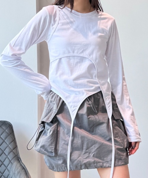 Y2K SYNAPSE FACTORY（ワイツーケー シナプスファクトリー）の「【レイヤード】カットソー（Tシャツ/カットソー・レディース・ホワイト/グレー・FREE）」の6枚目の写真