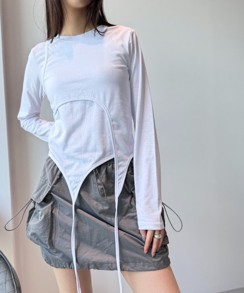 Y2K SYNAPSE FACTORY（ワイツーケー シナプスファクトリー）の「【レイヤード】カットソー（Tシャツ/カットソー・レディース・ホワイト/グレー・FREE）」の9枚目の写真